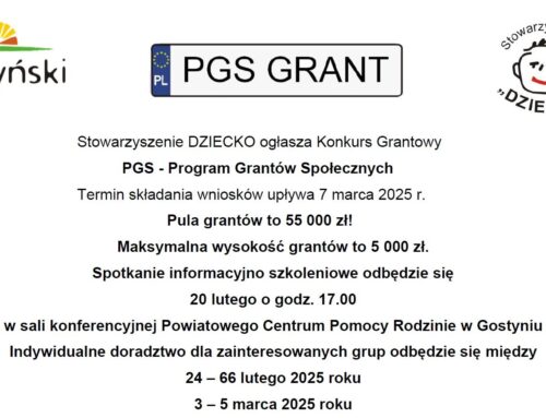 Stowarzyszenie DZIECKO ogłasza Konkurs Grantowy PGS – Program Grantów Społecznych